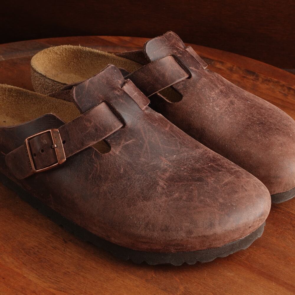 Birkenstock Brown Leather Boston Clogs with Adjustable Strap - Picture 5 of 13